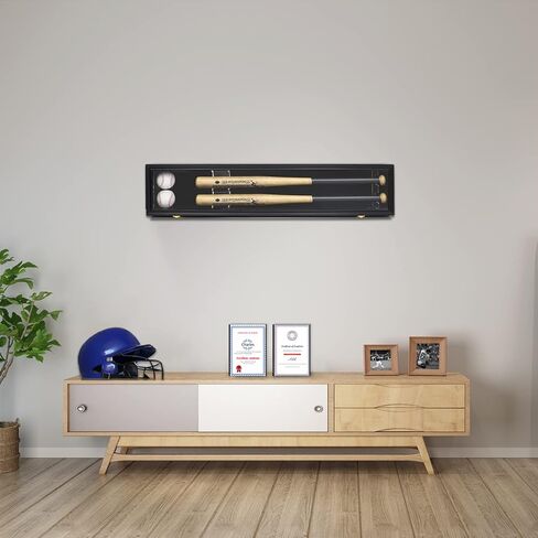 HOROW 2 Baseball Bat Display Case Wooden Frame with Acrylic Transparent Door Holder Rack Cabinet Wall Mounted Shadow Box Vertical or Horizontal, w/98% UV Protection-Lock in Saudi Arabia