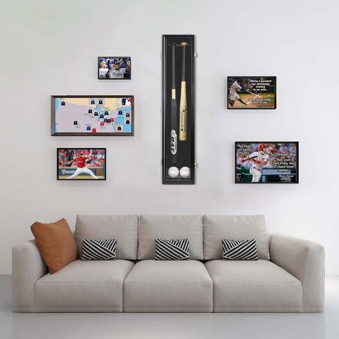 HOROW 2 Baseball Bat Display Case Wooden Frame with Acrylic Transparent Door Holder Rack Cabinet Wall Mounted Shadow Box Vertical or Horizontal, w/98% UV Protection-Lock in Saudi Arabia