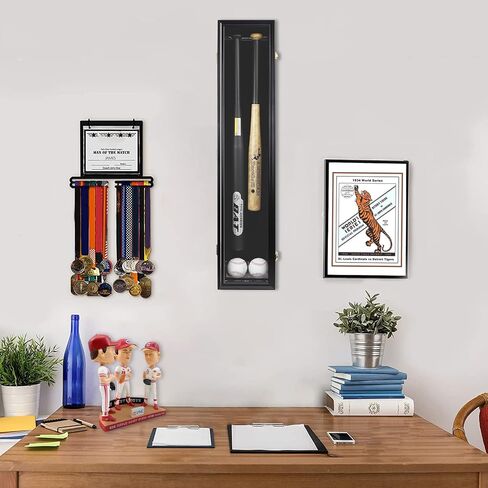HOROW 2 Baseball Bat Display Case Wooden Frame with Acrylic Transparent Door Holder Rack Cabinet Wall Mounted Shadow Box Vertical or Horizontal, w/98% UV Protection-Lock in Saudi Arabia