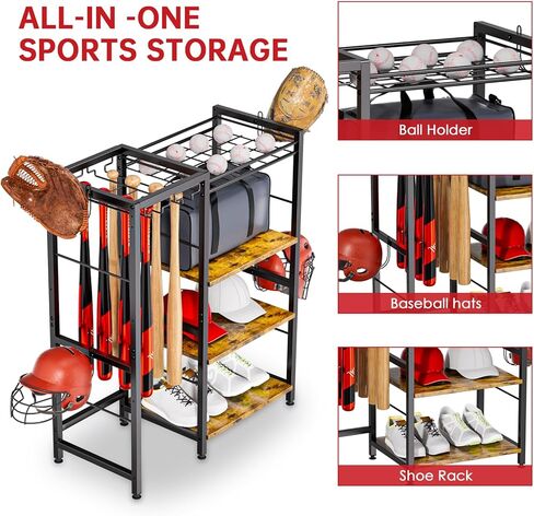 HOYRR Baseball Bat Holder,Standing Bat Holder,Multifunctional Storage Bat Rack,Baseball Bat Wall Mount Upgraded Large Baseball Bat Holder Can Storage for Baseball Bats,Baseballs,Helmets etc. in Kuwait