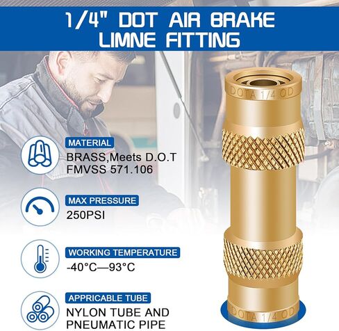 Boltigen 1/4inch Brass Air Brake Line Fitting, 4PCS DOT Push to Connect Brake Line Fitting, 1/4inch OD Air Brake Fitting for Semi Trucks,Cars and Other Air System in Saudi Arabia
