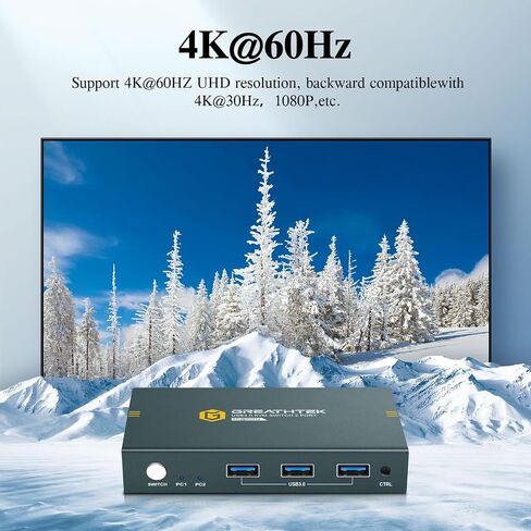 USB3.0 HDMI KVM Switch 2 Computers 1 Monitor,4K@60HZ 2 Port Monitor Switcher Sharing Keyboard&Mouse,with EDID in Saudi Arabia