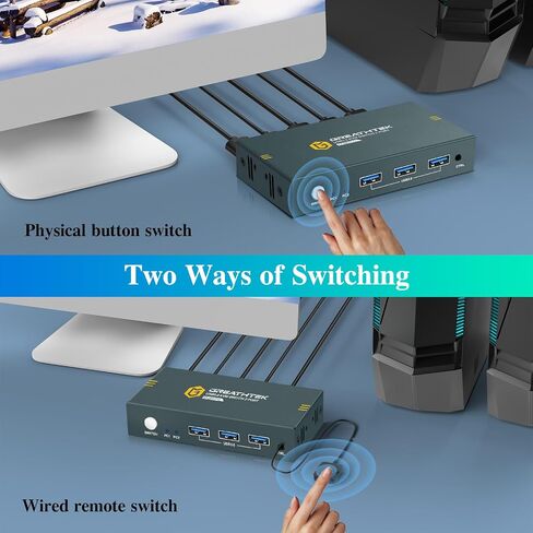 USB3.0 HDMI KVM Switch 2 Computers 1 Monitor,4K@60HZ 2 Port Monitor Switcher Sharing Keyboard&Mouse,with EDID in Saudi Arabia