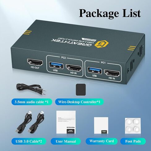 USB3.0 HDMI KVM Switch 2 Computers 1 Monitor,4K@60HZ 2 Port Monitor Switcher Sharing Keyboard&Mouse,with EDID in Saudi Arabia