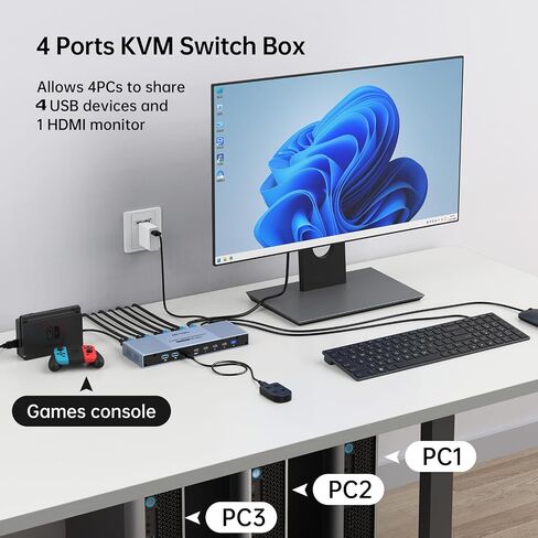 MT-VIKI 8K 60 هرتز USB 3.0 HDMI KVM Switch 4 Port، الألومنيوم KVM Switch HDMI 2.1 8K 60 هرتز 4K 120 هرتز 4K 144 هرتز HDR للألعاب in Kuwait