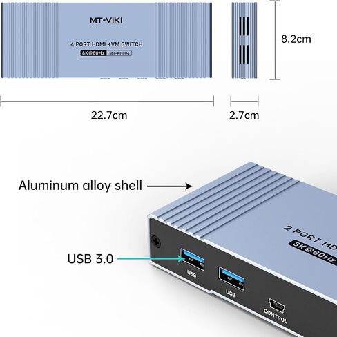 MT-VIKI 8K 60 هرتز USB 3.0 HDMI KVM Switch 4 Port، الألومنيوم KVM Switch HDMI 2.1 8K 60 هرتز 4K 120 هرتز 4K 144 هرتز HDR للألعاب in Kuwait