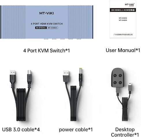 MT-VIKI 8K 60 هرتز USB 3.0 HDMI KVM Switch 4 Port، الألومنيوم KVM Switch HDMI 2.1 8K 60 هرتز 4K 120 هرتز 4K 144 هرتز HDR للألعاب in Kuwait