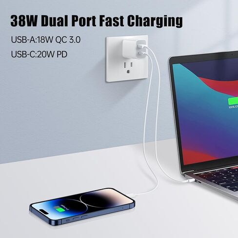 شاحن ساعة Apple USB C، 3 في 1 iPhone وشاحن ساعة كابل شاحن iWatch السريع المغناطيسي 6FT مع شاحن جداري مزدوج المنفذ 38W، متوافق مع Apple Watch SE/8/7/6/5/4 وiPhone 14/13/12/ 11 in Kuwait