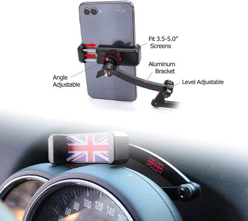 خلف مقياس سرعة الدوران جبل الهاتف الذكي GPS مجموعة حامل التصميم لميني كوبر R55 R56 R57 R60 R61 (2008-2013seris) Union Jack (أسود ورمادي Union Jack Flag Style) in Kuwait