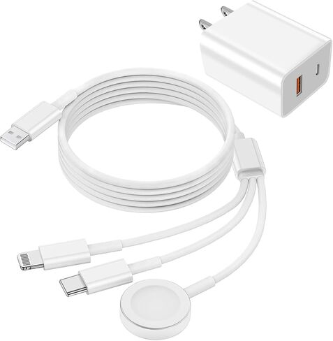 شاحن ساعة Apple USB C، 3 في 1 iPhone وشاحن ساعة كابل شاحن iWatch السريع المغناطيسي 6FT مع شاحن جداري مزدوج المنفذ 38W، متوافق مع Apple Watch SE/8/7/6/5/4 وiPhone 14/13/12/ 11 in Kuwait