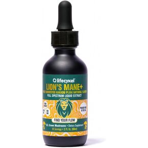 Life Cykel Lion's Mane Mushroom Extract w/Kakadu Plum- Memory Focus Clarity REM Sleep-100% Organic Mushrooms Brain Booster Nootropic Brain Supplement Focus Supplement Made in US, 2 Fl oz (30 Servings)