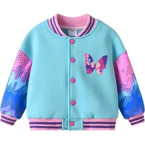 DXTON Girls Baseball Bomber Jacket Zip/Button Sweatshirt Fall Winter Outwear Coat for Kids Toddler 3-12 Years