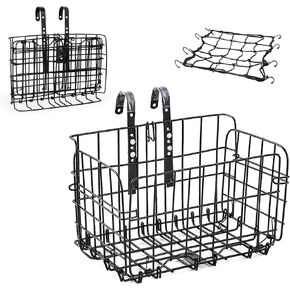 RainFlowwer Rear Bike Basket,Large Bicycle Basket with Reflective Waterproof Cover, Foldable Metal Wire Bicycle Baskets for Bike Rear Cargo Rack
