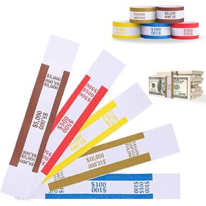 XKDOUS 500 Pcs Assorted Money Bands for Cash - Self-Adhesive Money Wrappers for Bills, Currency Money Straps Great for Dollar Wrapping, Organize Cash Efficiently (5 Colors)