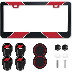 License Plate Frame Kit, 2 Pack Aluminum License Plate Holder Including Cup Coasters, Screws, Tire Valve Caps Universal Car Frame Unbreakable Rust-Proof License Plate Cover Set Black and Red