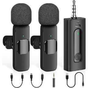 Professional Wireless Lavalier Microphone for iPhone, Android Phone, Camera - Recording Omnidirectional Condenser Mic Ultra Low Delay, Lapel Noise canceling Mic for Video YouTube Interview Tiktok Vlog
