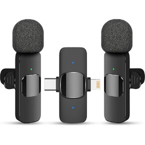 Professional Wireless Lavalier Microphone for iPhone, Android Phone, Camera - Recording Omnidirectional Condenser Mic Ultra Low Delay, Lapel Noise canceling Mic for Video YouTube Interview Tiktok Vlog