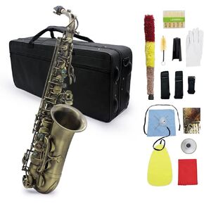 Btuty Eb E-flat Alto Saxophone Professional Brass Bend Sax Black Nickel Plating Abalone Shell Keys with Carrying Case Gloves Cleaning Cloth Straps Grease Brush