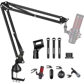 Aokeo Mic Arm, Boom Arm Microphone Stand Desk with Mount Clamp Cable Management Channels Detachable Riser 5/8" Thread Adapter for Blue Yeti Snowball Hyper X QuadCast SoloCast AT2020 Shure SM7B MV7