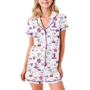 Girls Summer Outfit, Kids 2 Piece Button Down Monkey Beach Shorts Set Ugly Animal Y2k Preppy Loungewear Pjs