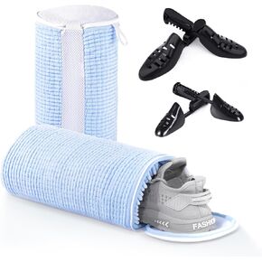 Shoe Washing Bag for Washing Machine, Fluffy Fibers Keep 360° Wrap-around Cleaning, 2 Pairs Adjustable Shoe Trees, Durable Hidden Zipper Reusable Shoe Laundry Bag for Sneaker Gym Shoes White
