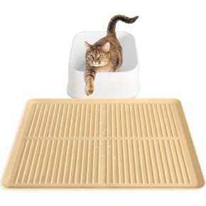 Rubber Cat Litter Mat 27'' x 20" Raised Edge, Large Cat Litter Trapping Mat for Litter Box Food-graded Silicone Waterproof Easy to Wash, Anti-slip Backing Litter Catcher Mat