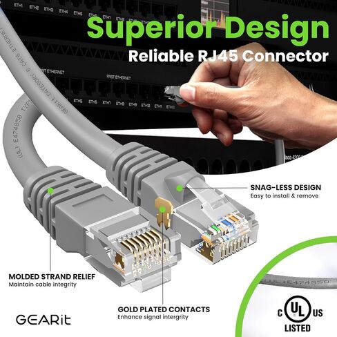 كابل توصيل Ethernet RJ45 Cat 6 من GearIT (حزمة من 5) للتلفزيون، والمودم، وألعاب الكمبيوتر، بسرعة 10 جيجابت في الثانية، وموصلات مطلية بالذهب، بدون مشبك، وكابل الشبكة، وكابل الإنترنت، 3 أقدام، أبيض in Saudi Arabia