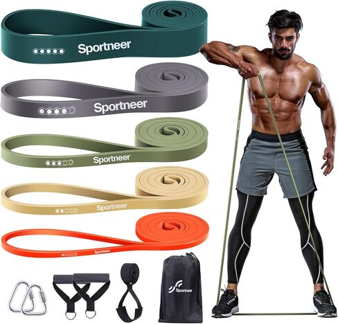Sportneer Resistance Bands for Working Out: 5-130lb Resistance 5 Levels Pull Up Assistance Bands with Handles & Door Anchor - Resistance Band Set for Stretching, Physical Therapy & Resistance Training in Saudi Arabia