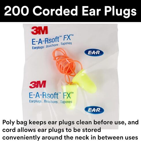3M Ear Plugs, 200 Pairs/Box, E-A-Rsoft FX 312-1261, Uncorded, Disposable, Foam, NRR 33, Drilling, Grinding, Machining, Sawing, Sanding, Welding, 1 Pair/Poly Bag in Saudi Arabia
