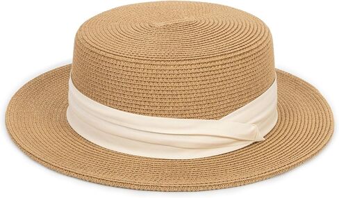 Women Beach Straw Sun Hat - Summer Classic Boater Sun Hat Panama Short Brim Fedora for Party Travel(S/M) in Saudi Arabia