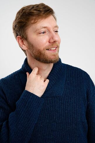 SAOL Men's Merino Wool Fisherman Sweater Shawl Collar Knit Pullover in Kuwait