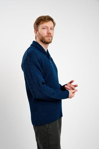 SAOL Men's Merino Wool Fisherman Sweater Shawl Collar Knit Pullover in Kuwait