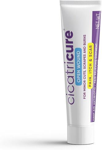 Cicatricure العناية بالجروح المفتوحة، الإسعافات الأولية لتخفيف آلام مرهم المضادات الحيوية، تخفيف فعال للجروح الطفيفة والخدوش والحروق والحكة والندبات، مرهم مضاد حيوي ثلاثي مع الباسيتراسين، 1 أونصة، حزمة من 1 in Kuwait