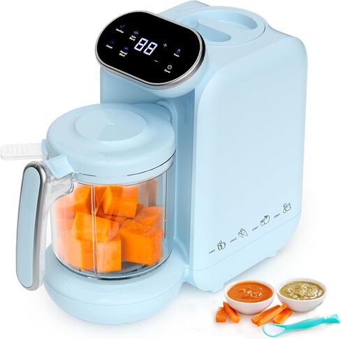 Awesmom Baby Food Maker, 5 in 1 Baby Food Processor, Smart Control Multifunctional Steamer Grinder with Food Pouches, Puree Blender, Auto Cooking & Grinding, Baby Food Warmer Mills Machine, Blue in Saudi Arabia