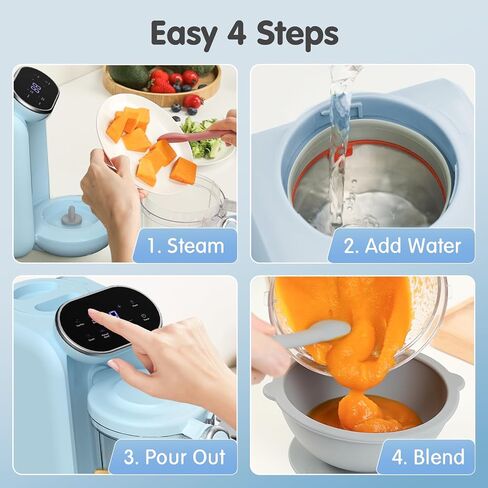 Awesmom Baby Food Maker, 5 in 1 Baby Food Processor, Smart Control Multifunctional Steamer Grinder with Food Pouches, Puree Blender, Auto Cooking & Grinding, Baby Food Warmer Mills Machine, Blue in Saudi Arabia