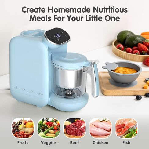 Awesmom Baby Food Maker, 5 in 1 Baby Food Processor, Smart Control Multifunctional Steamer Grinder with Food Pouches, Puree Blender, Auto Cooking & Grinding, Baby Food Warmer Mills Machine, Blue in Saudi Arabia