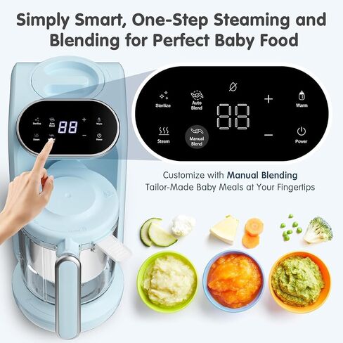 Awesmom Baby Food Maker, 5 in 1 Baby Food Processor, Smart Control Multifunctional Steamer Grinder with Food Pouches, Puree Blender, Auto Cooking & Grinding, Baby Food Warmer Mills Machine, Blue in Saudi Arabia