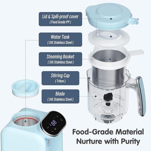Awesmom Baby Food Maker, 5 in 1 Baby Food Processor, Smart Control Multifunctional Steamer Grinder with Food Pouches, Puree Blender, Auto Cooking & Grinding, Baby Food Warmer Mills Machine, Blue in Saudi Arabia