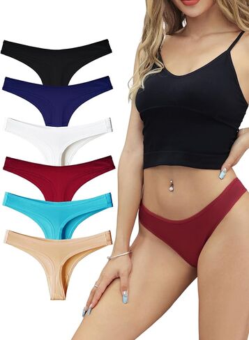 Breathable Cotton Thongs for Women No Show Bikini Underwear Soft and Comfortable Panties Pack of 6 in Kuwait