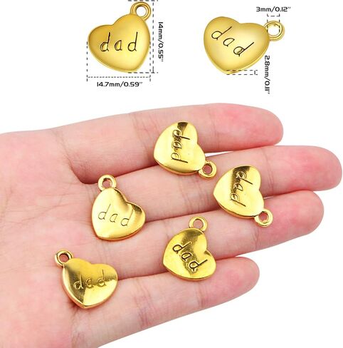 BronaGrand 30pcs أبي سحر القلب الحب على شكل قلادة سحر سبيكة القلب حبة سحر لعيد الأب كما DIY سوار قلادة صنع المجوهرات النتائج التبعي، 3 ألوان in Saudi Arabia