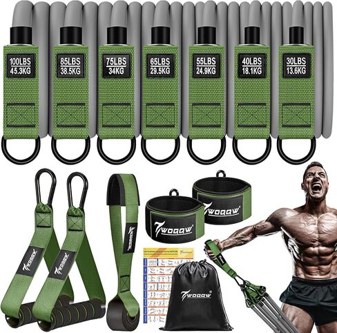 أربطة مقاومة ثقيلة، أربطة تمرين بوزن 350 رطلًا مع مقابض، أربطة تمرين للرجال، مجموعة أربطة وزن مع مرساة للباب وأشرطة للكاحل، معدات تدريب القوة للياقة البدنية في المنزل in Kuwait