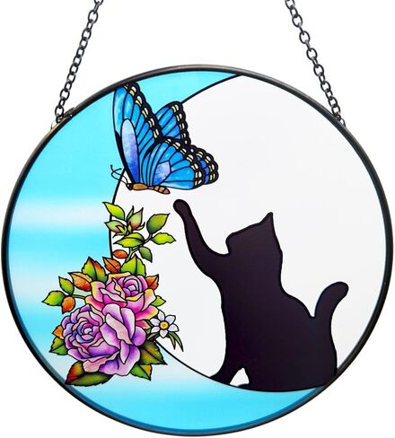 MUZZIOU Lotus Flower Stained Glass Window Hanging, Lotus Sun Catcher Wall Decoration,Chinese Style Lotus Art Decoration for Swaying Pink Halloween in Saudi Arabia
