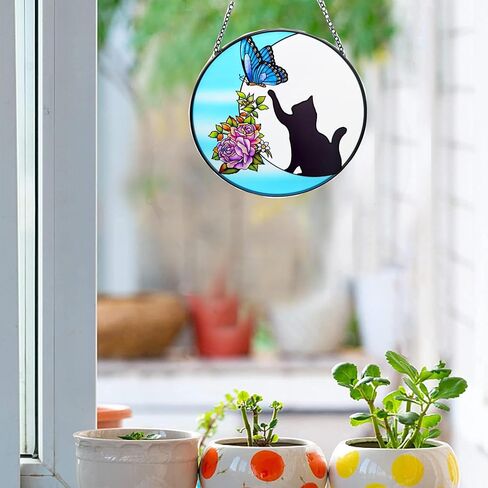 MUZZIOU Lotus Flower Stained Glass Window Hanging, Lotus Sun Catcher Wall Decoration,Chinese Style Lotus Art Decoration for Swaying Pink Halloween in Saudi Arabia