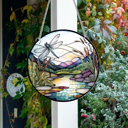 MUZZIOU Lotus Flower Stained Glass Window Hanging, Lotus Sun Catcher Wall Decoration,Chinese Style Lotus Art Decoration for Swaying Pink Halloween in Saudi Arabia