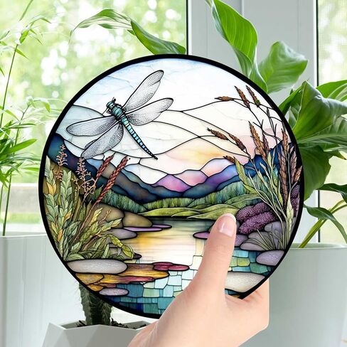 MUZZIOU Lotus Flower Stained Glass Window Hanging, Lotus Sun Catcher Wall Decoration,Chinese Style Lotus Art Decoration for Swaying Pink Halloween in Saudi Arabia