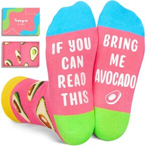 HAPPYPOP Funny Avocado Gifts for Girls Boys - Novelty Avocado Socks, Fruit Socks for Avocado Lovers, Fun Kids Teen Girls Socks for 7-9 Years Old, Pink