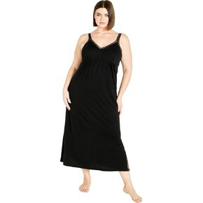 AVENUE Women's Plus Size Lace Trim Maxi Sleep Dress, RED