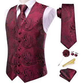 Dubulle Mens Floral Paisley Waistcoat and Tie with Lapel Pin Clip Set for Men Suit Vest Neckties for Tuxedo Wedding