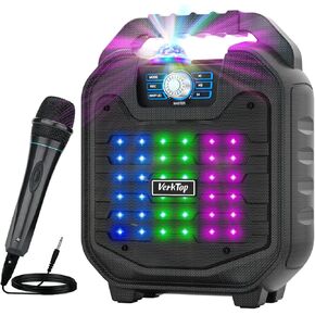VerkTop Karaoke Machine, Karaoke Portable System with Disco LED Lights for Kids Adults, Karaoke Speaker Bluetooth 2 Wireless Mics, Unique Gifts for Girls Boys Christmas Home Party