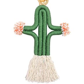 Woven Cute Cactus Keychain Handmade Bohemian Fluffy Tassel Keyring Desert plant Wallet Purse Pendant for Women Decor